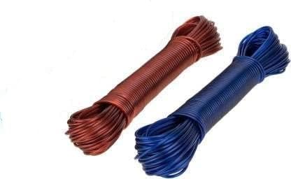 31c6MVMxY1L._AC_ NILAY 20-Meter PVC Coated Steel Anti-Rust Wire Rope Washing Line Clothesline with 2 Plastic Hooks (Multicolour) Pack of 2