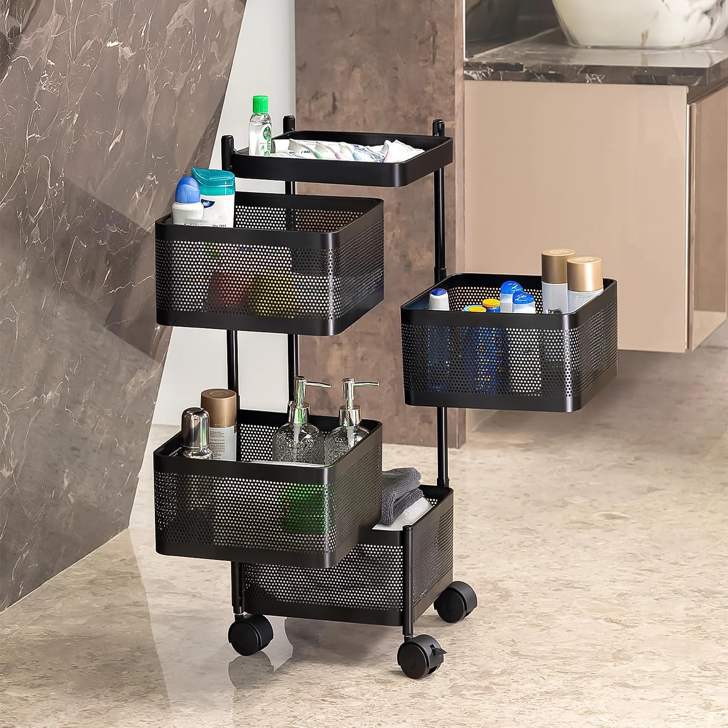 4-Layer Metal Square Kitchen Trolley with Wheels - Image 3