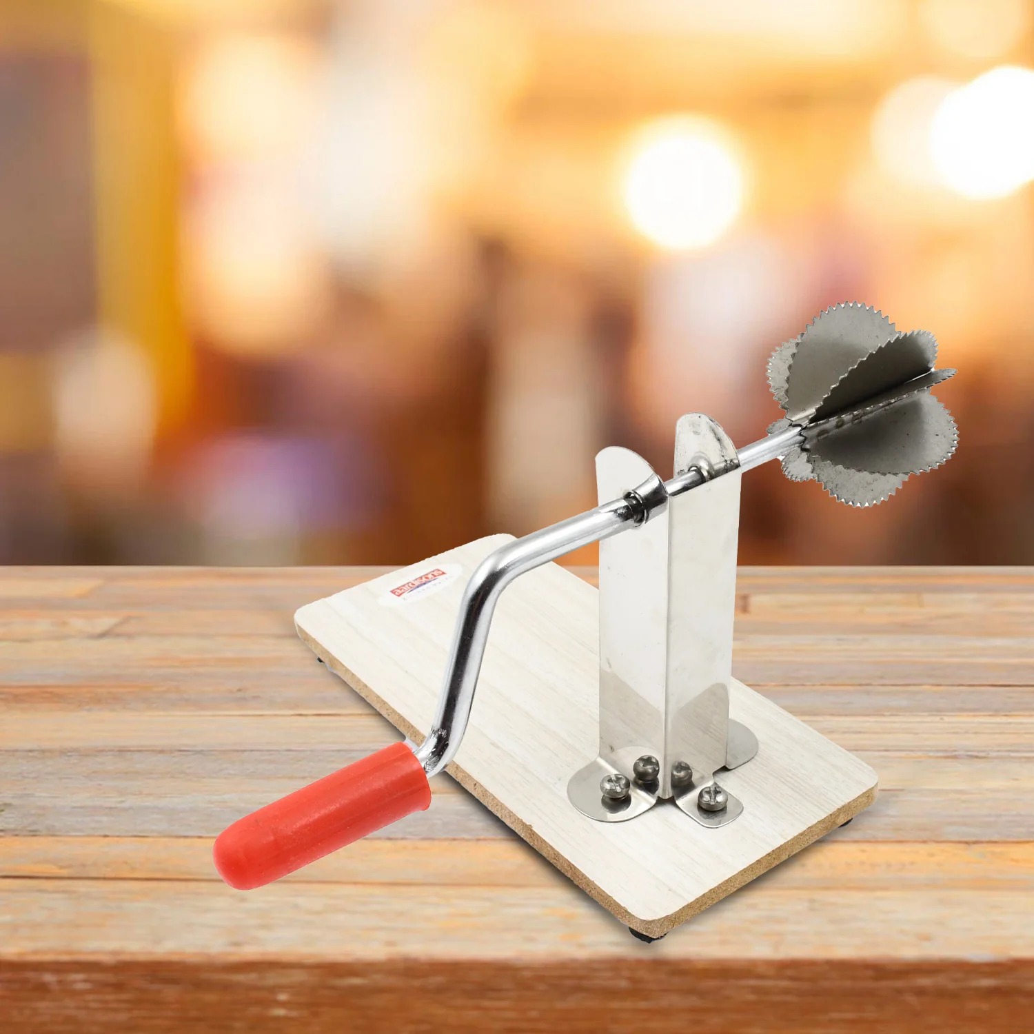 Stainless Steel Coconut Scraper with Wooden Base - Image 2