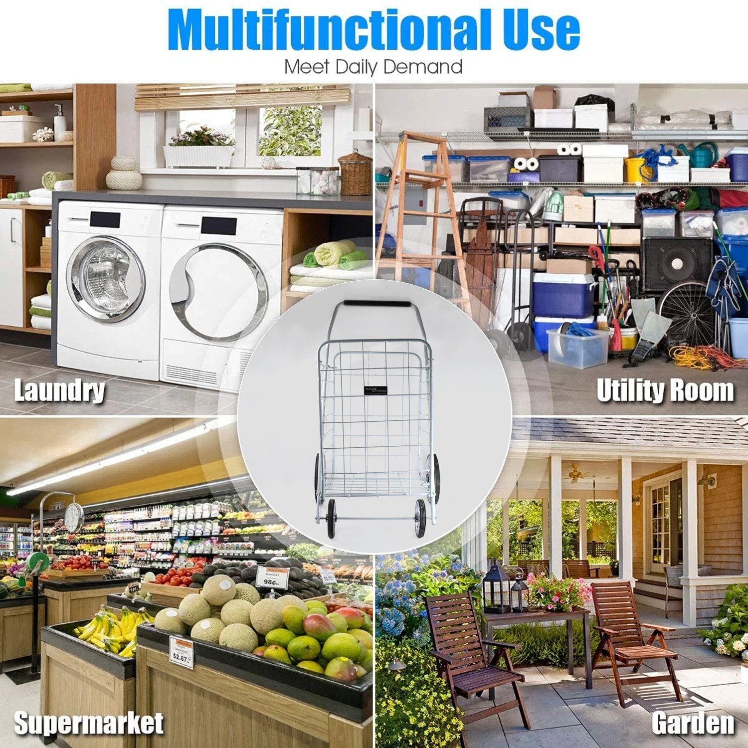 Foldable Shopping Trolley with Wheels - Image 4