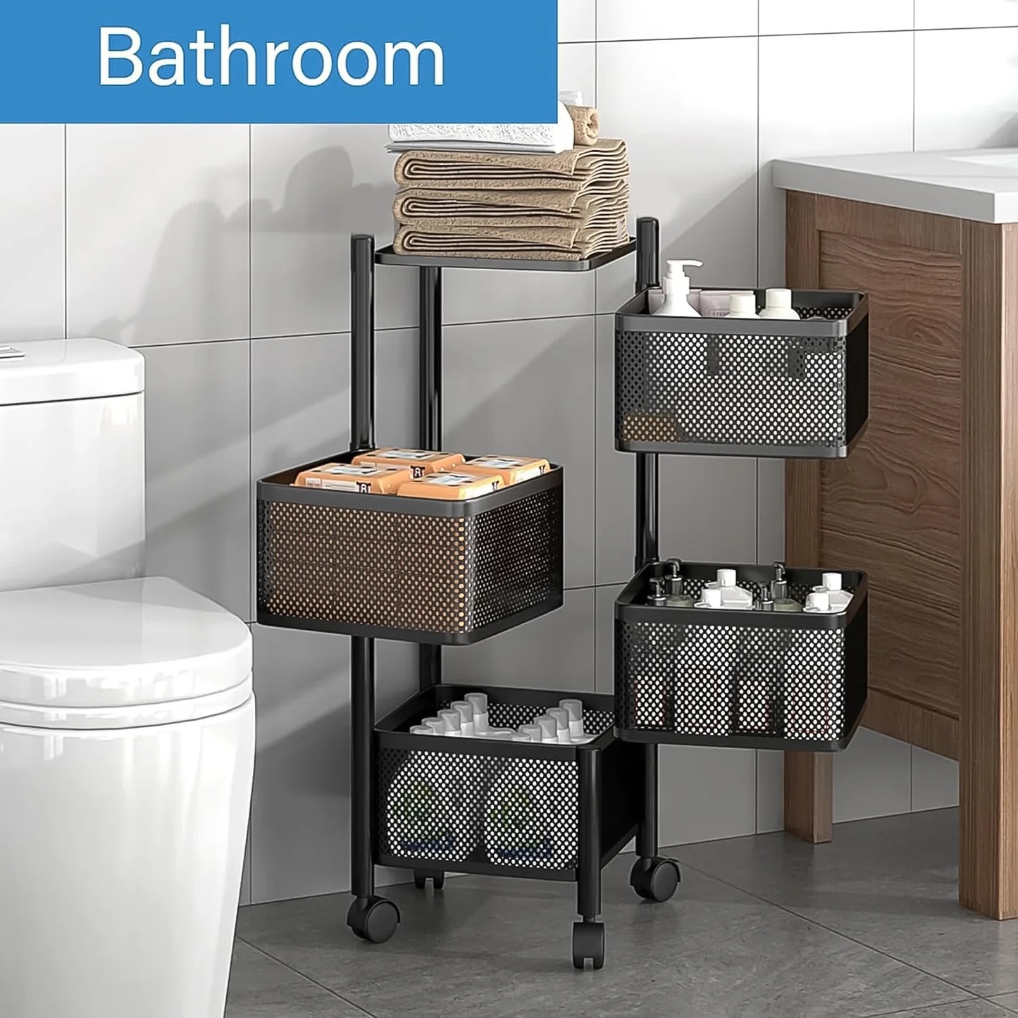 4-Layer Metal Square Kitchen Trolley with Wheels - Image 4