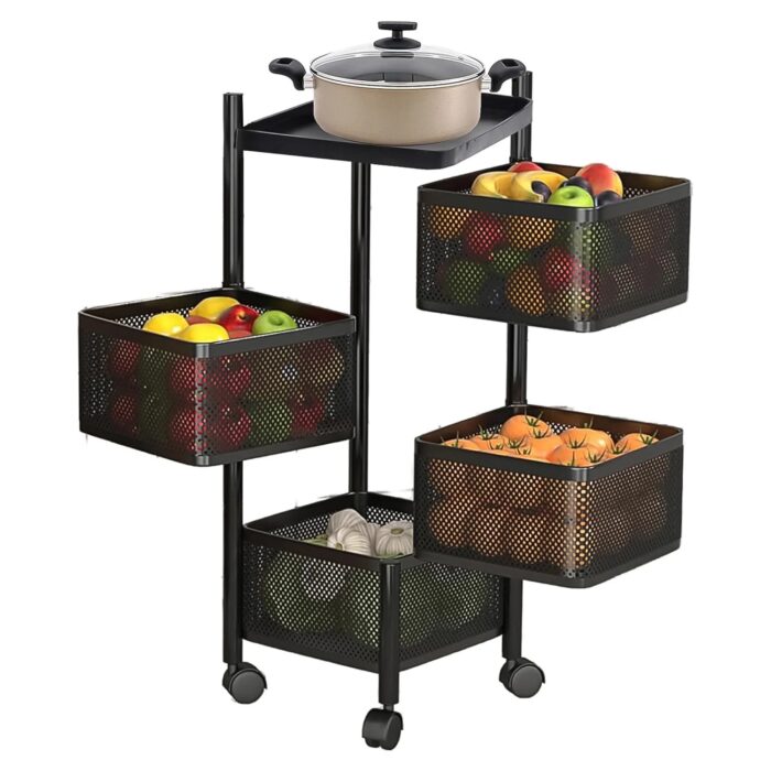 4-Layer Metal Square Kitchen Trolley with Wheels 4-Layer Metal Square Kitchen Trolley with Wheels