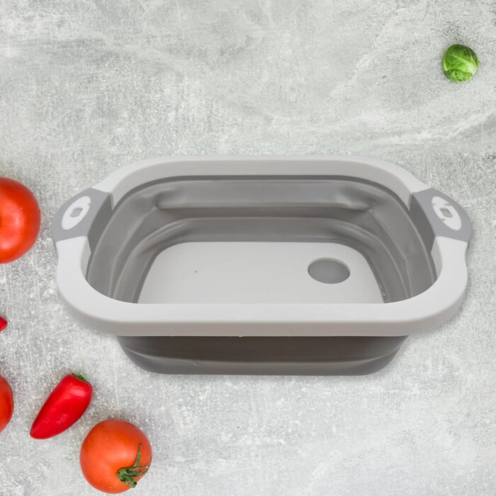 Collapsible 3-in-1 Cutting Board with Dish Tub & Drain Basket Collapsible 3-in-1 Cutting Board with Dish Tub & Drain Basket