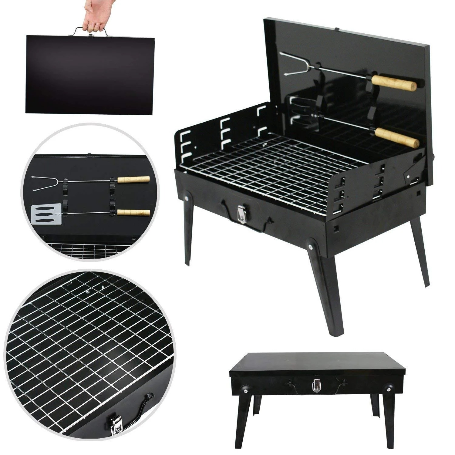 Stainless Steel Briefcase-Style Charcoal BBQ Grill - Image 5