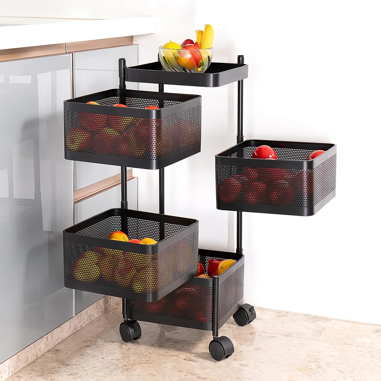 4-Layer Metal Square Kitchen Trolley with Wheels - Image 2