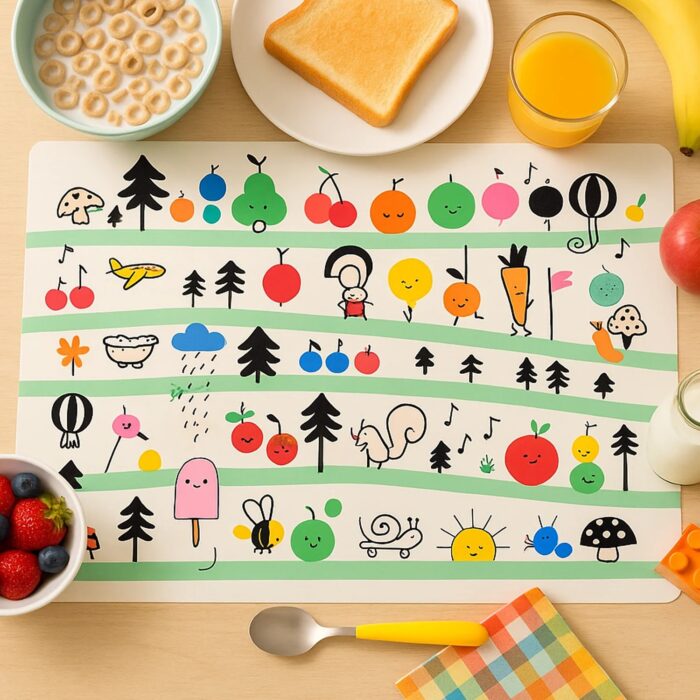Colorful Cartoon Printed Dining Table Placemats for Kids – Set of 4 Colorful Cartoon Printed Dining Table Placemats for Kids – Set of 4
